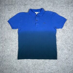 Lacoste Polo Shirt Boys size 12 Blue Ombre Dip Dye Croc Logo Casual Preppy